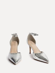 Linzi Silver Thea Closed Back Stiletto Court Heels With Ankle Strap - Image 3 of 5
