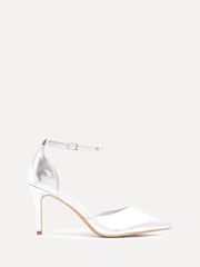 Linzi Silver Thea Closed Back Stiletto Court Heels With Ankle Strap - Image 5 of 10