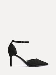 Linzi Black Suede Thea Closed Back Stiletto Court Heels With Ankle Strap - Image 2 of 5