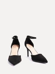 Linzi Black Suede Thea Closed Back Stiletto Court Heels With Ankle Strap - Image 3 of 5