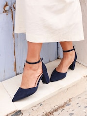 Linzi Blue Wide Fit Davina Wide Fit Closed Back Court Block Shoes - Image 1 of 5