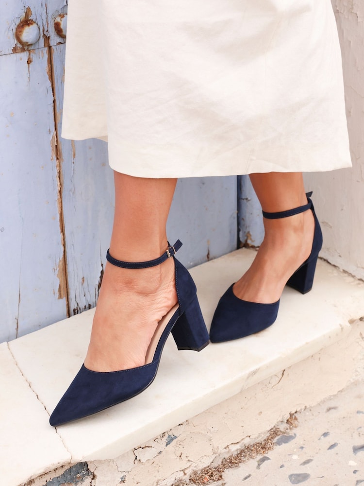 Linzi Blue Wide Fit Davina Wide Fit Closed Back Court Block Shoes - Image 1 of 5
