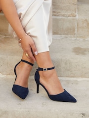 Linzi Blue Wide Fit Lavora Wide Fit Stiletto Court Shoes With Ankle Strap - Image 1 of 5