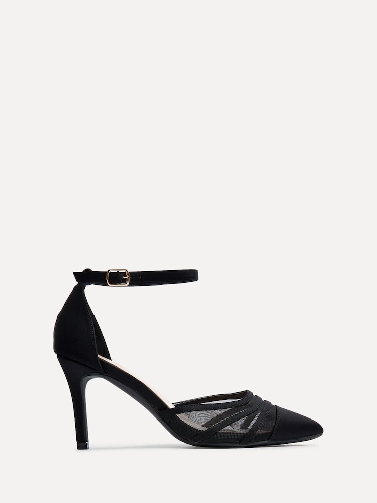 Linzi Black Wide Fit Tianey Wide Fit Court Stiletto Shoes With Mesh Front Detail - Image 3 of 6