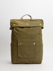 Barbour® Khaki Green Transport Foldover Backpack 100% Cotton Bag - Image 1 of 6