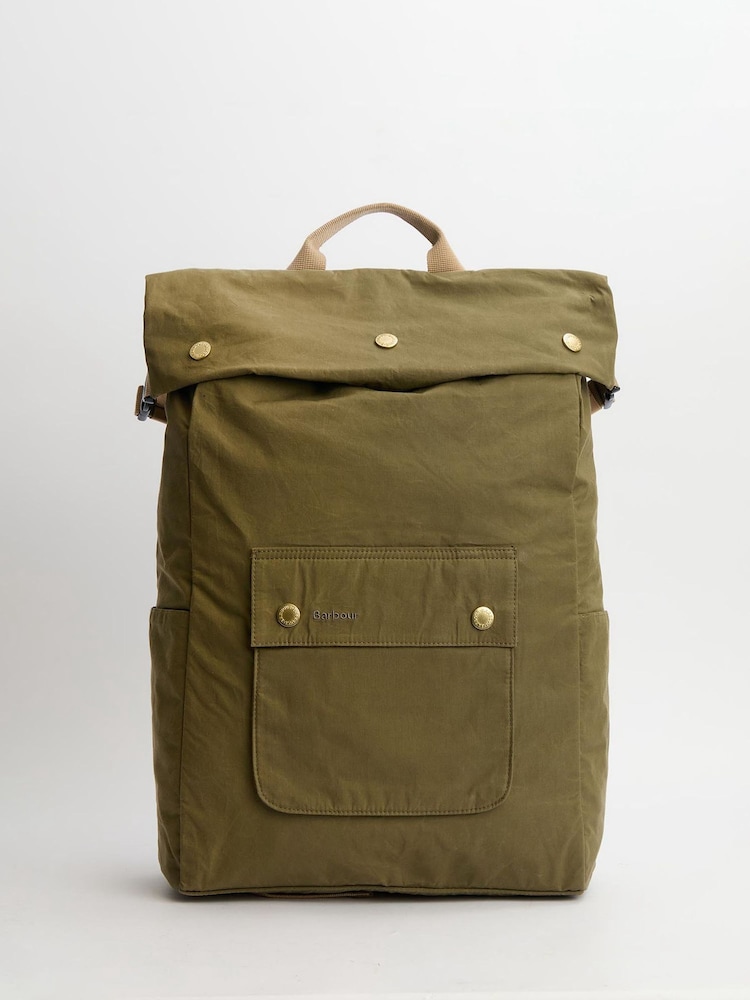 Barbour® Khaki Green Transport Foldover Backpack 100% Cotton Bag - Image 1 of 6