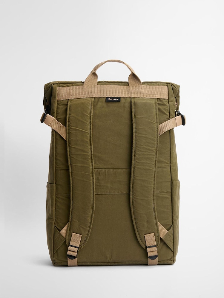 Barbour® Khaki Green Transport Foldover Backpack 100% Cotton Bag - Image 2 of 6 Barbour® Khaki Green Transport Foldover Backpack 100% Cotton Bag - Image 2 of 6