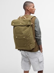 Barbour® Khaki Green Transport Foldover Backpack 100% Cotton Bag - Image 5 of 6
