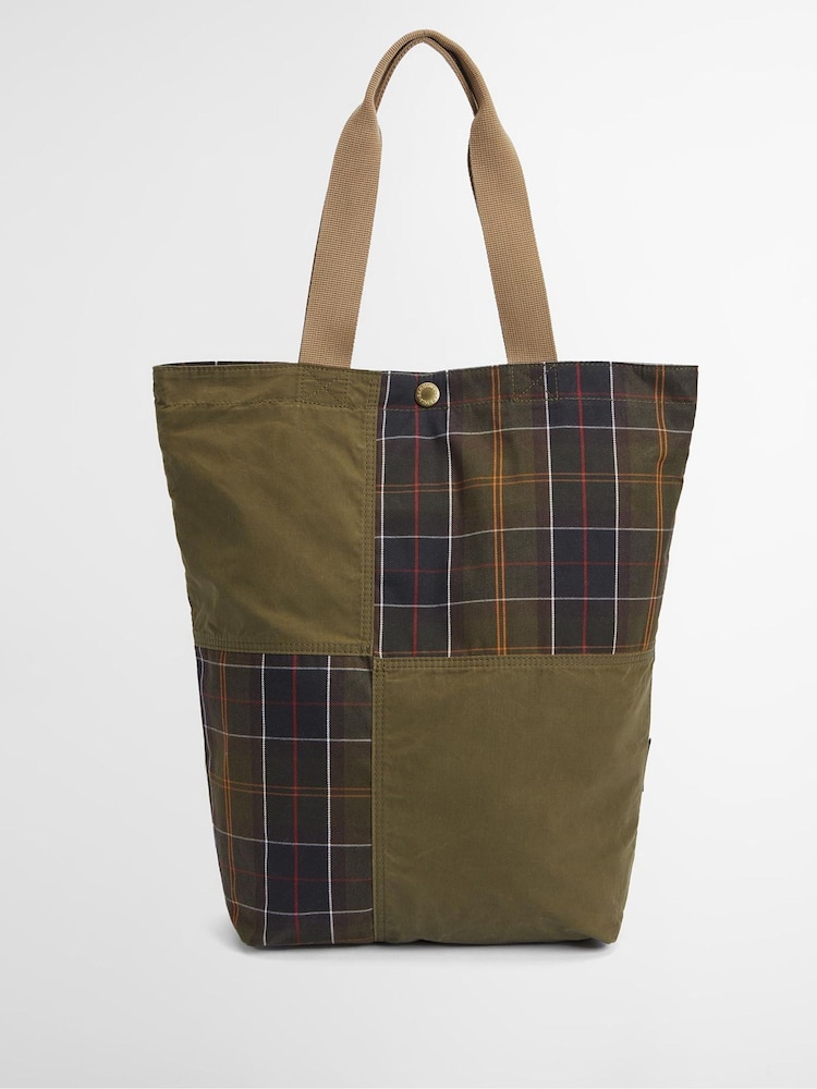 Barbour® Khaki Green Transport Patchwork Tote 100% Cotton Bag - Image 1 of 6