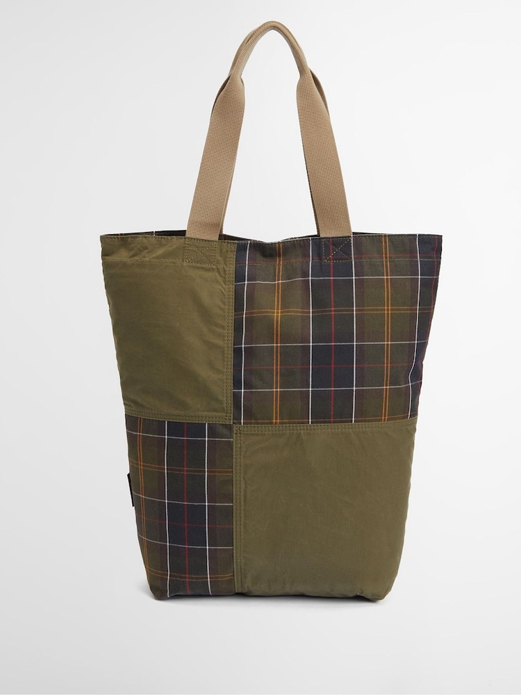 Barbour® Khaki Green Transport Patchwork Tote 100% Cotton Bag - Image 2 of 6