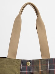 Barbour® Khaki Green Transport Patchwork Tote 100% Cotton Bag - Image 3 of 6