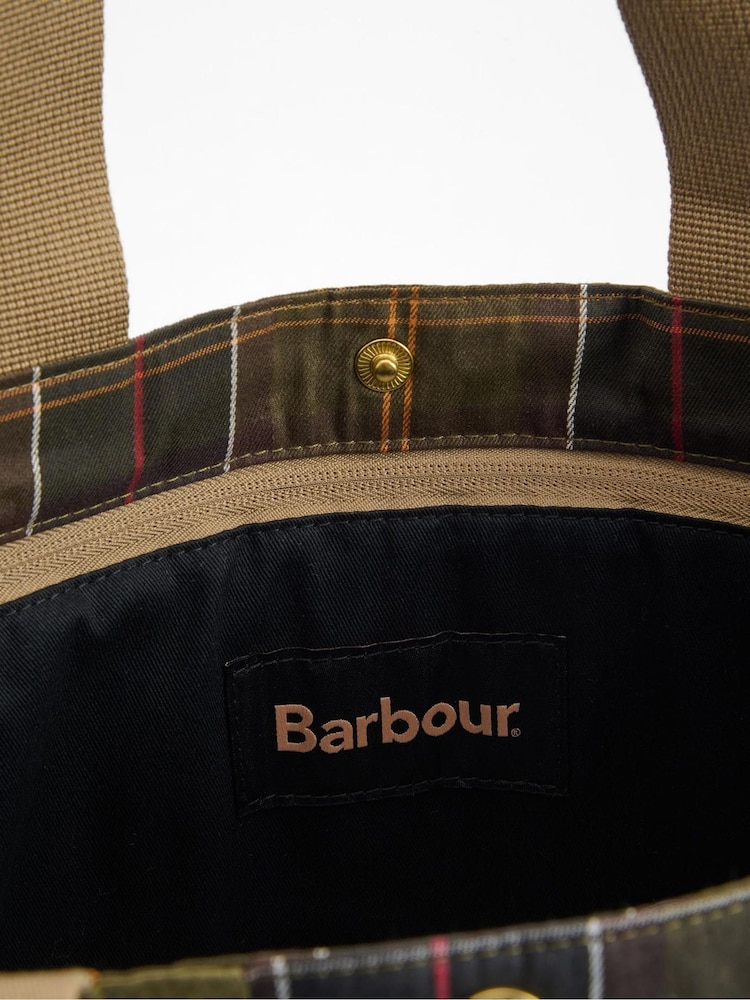 Barbour® Khaki Green Transport Patchwork Tote 100% Cotton Bag - Image 4 of 6