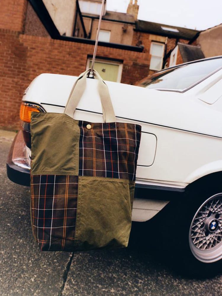Barbour® Khaki Green Transport Patchwork Tote 100% Cotton Bag - Image 5 of 6