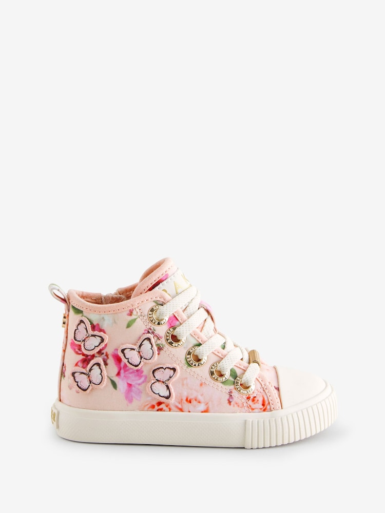 Baker by Ted Baker Girls Pink Butterfly Canvas High Top Trainers - Image 1 of 5
