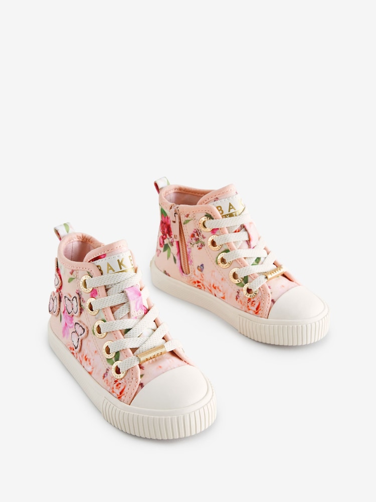 Baker by Ted Baker Girls Pink Butterfly Canvas High Top Trainers - Image 2 of 5