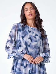 Roman Grey Abstract Pleated Frill Detail Top - Image 1 of 5