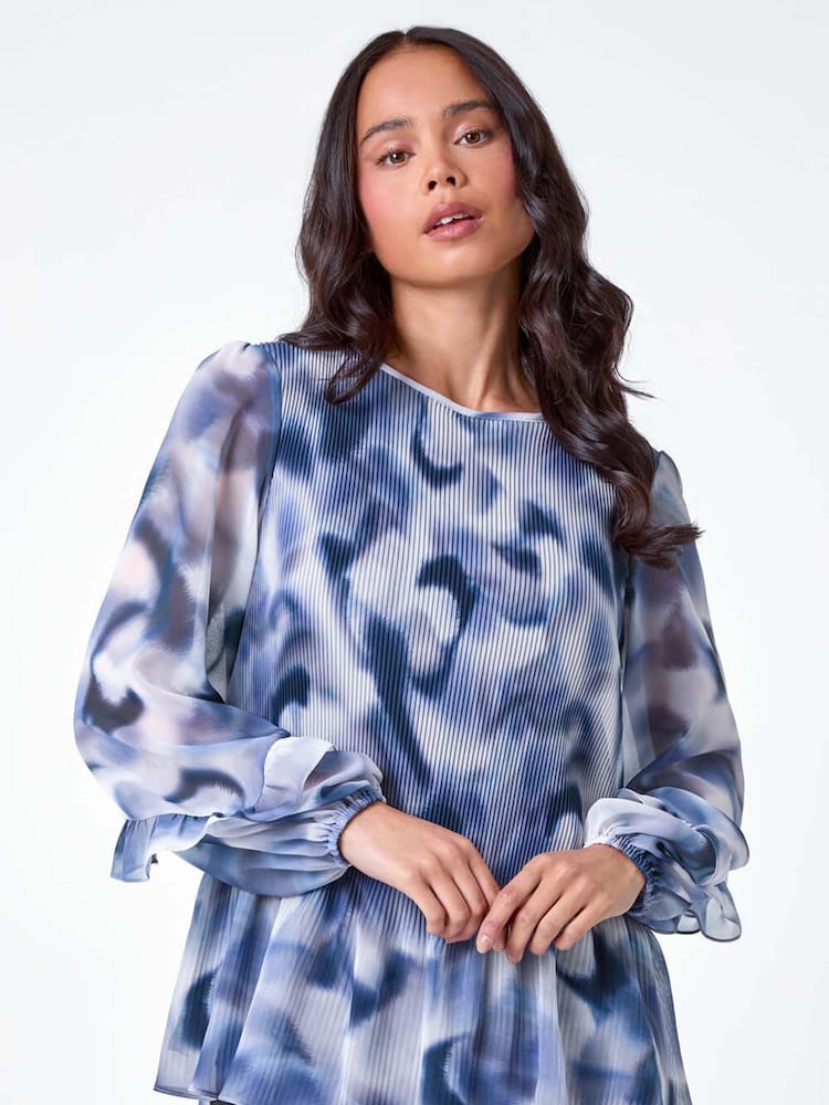 Roman Grey Abstract Pleated Frill Detail Top - Image 1 of 5