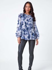 Roman Grey Abstract Pleated Frill Detail Top - Image 2 of 5