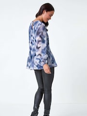 Roman Grey Abstract Pleated Frill Detail Top - Image 3 of 5