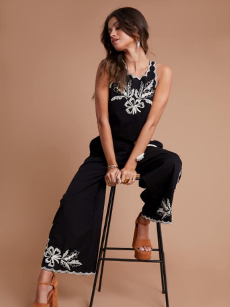 Another Sunday Sleeveless Embroidered Black Top - Image 1 of 3