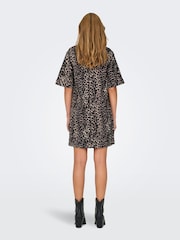 ONLY Natural Leopard Print Denim Short Shirt Dress - Image 4 of 6
