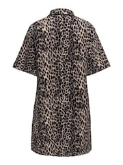 ONLY Natural Leopard Print Denim Short Shirt Dress - Image 6 of 6