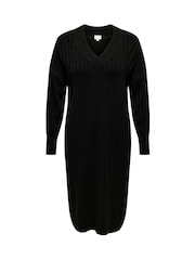 ONLY Black Curve V-Neck Midi Knitted Jumper Dress - Image 1 of 3