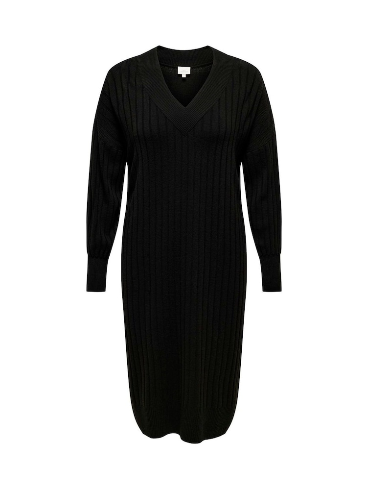 ONLY Black Curve V-Neck Midi Knitted Jumper Dress - Image 1 of 3