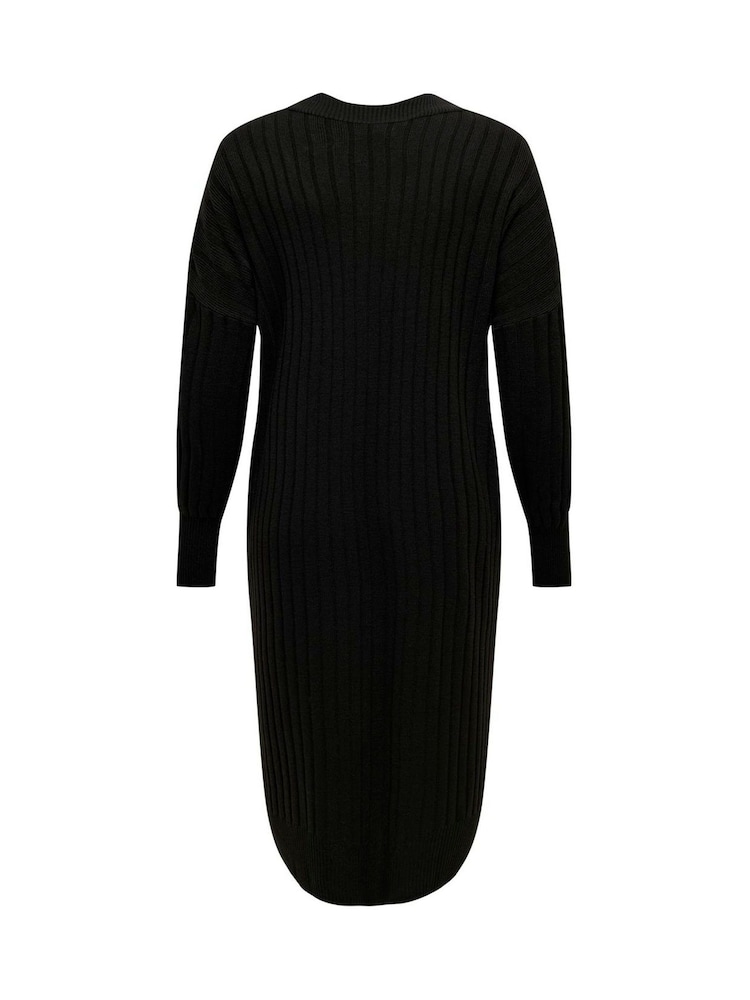ONLY Black Curve V-Neck Midi Knitted Jumper Dress - Image 2 of 3