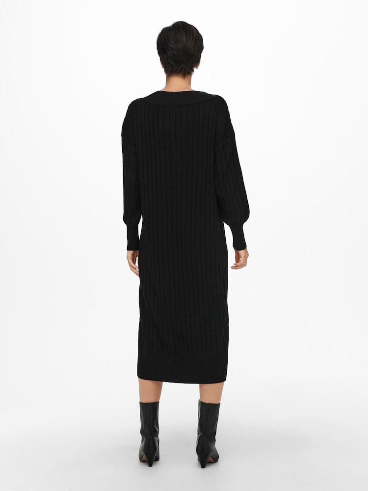 ONLY Black Curve V-Neck Midi Knitted Jumper Dress - Image 3 of 3