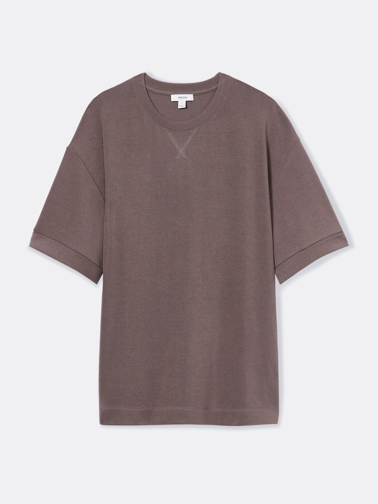 Reiss Dark Mink Finley Thermal Jersey Relaxed T-Shirt - Image 2 of 6
