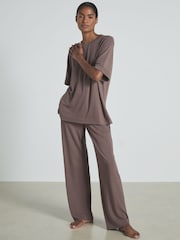 Reiss Dark Mink Finley Thermal Jersey Relaxed T-Shirt - Image 3 of 6