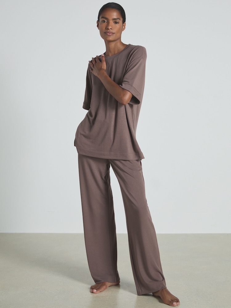 Reiss Dark Mink Finley Thermal Jersey Relaxed T-Shirt - Image 3 of 6
