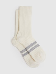 Reiss Ivory Carina Wool Blend Ribbed Crew Socks - Image 1 of 2