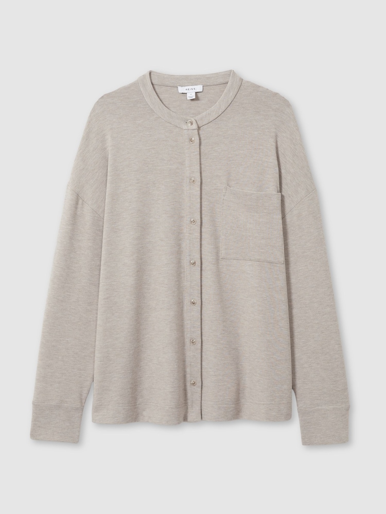 Reiss Fawn Felicity Thermal Jersey Grandad-Collar Shirt - Image 2 of 5