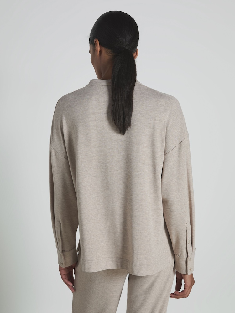 Reiss Fawn Felicity Thermal Jersey Grandad-Collar Shirt - Image 5 of 5