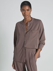 Donker mink - Reiss Thermal Grandad T-Shirt - Image 1 of 6