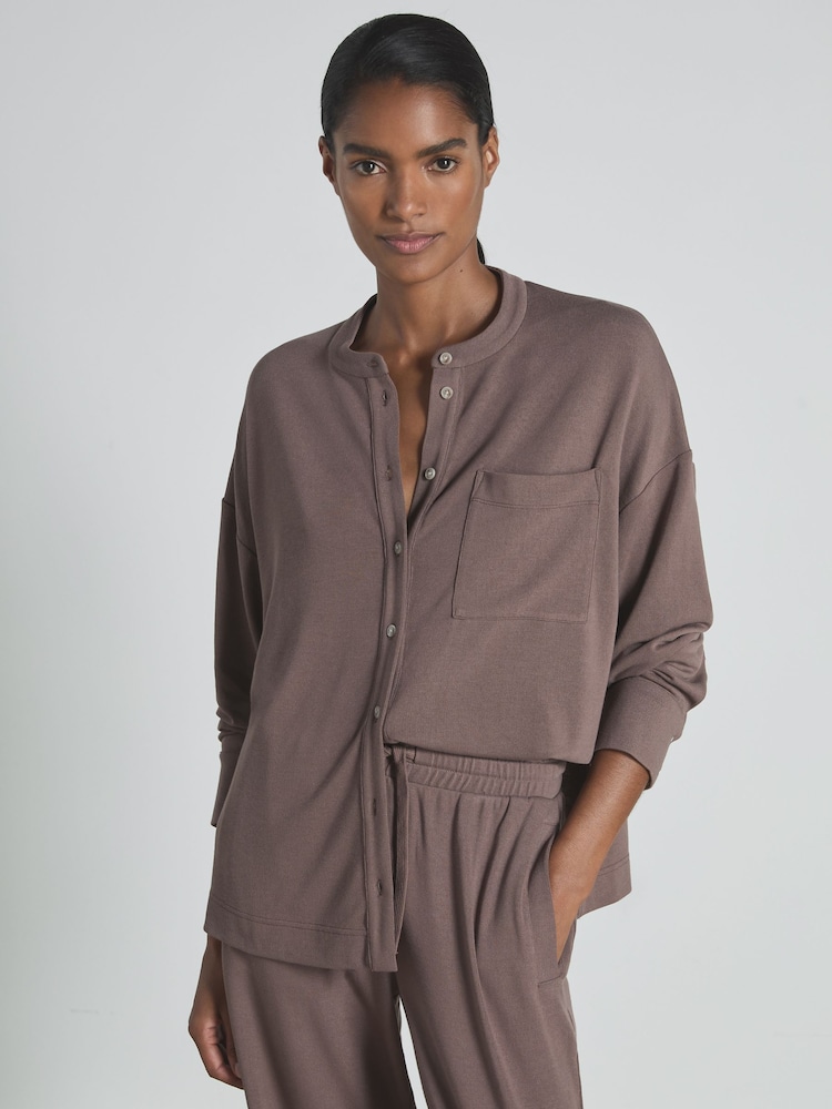 Donker mink - Reiss Thermal Grandad T-Shirt - Image 1 of 6