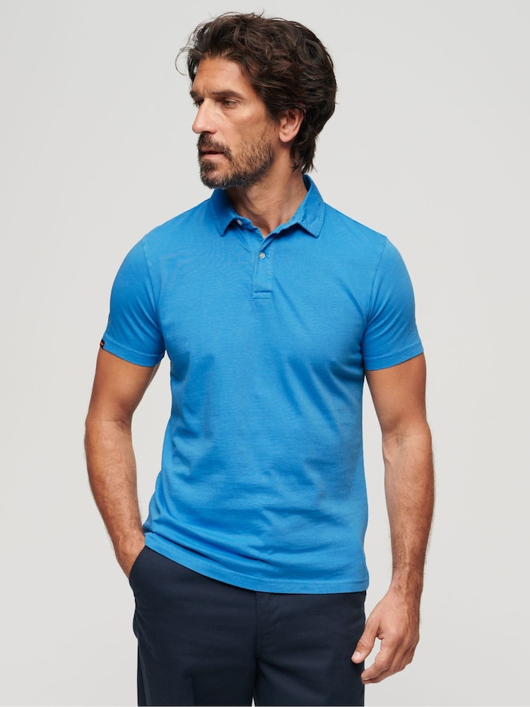 Superdry Blue Jersey 100% Cotton Polo Shirt - Image 1 of 3