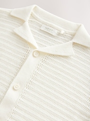 White Textured Revere Collar Short Sleeve Knitted 100% Cotton Polo Shirt (3mths-7yrs) - Image 3 of 4