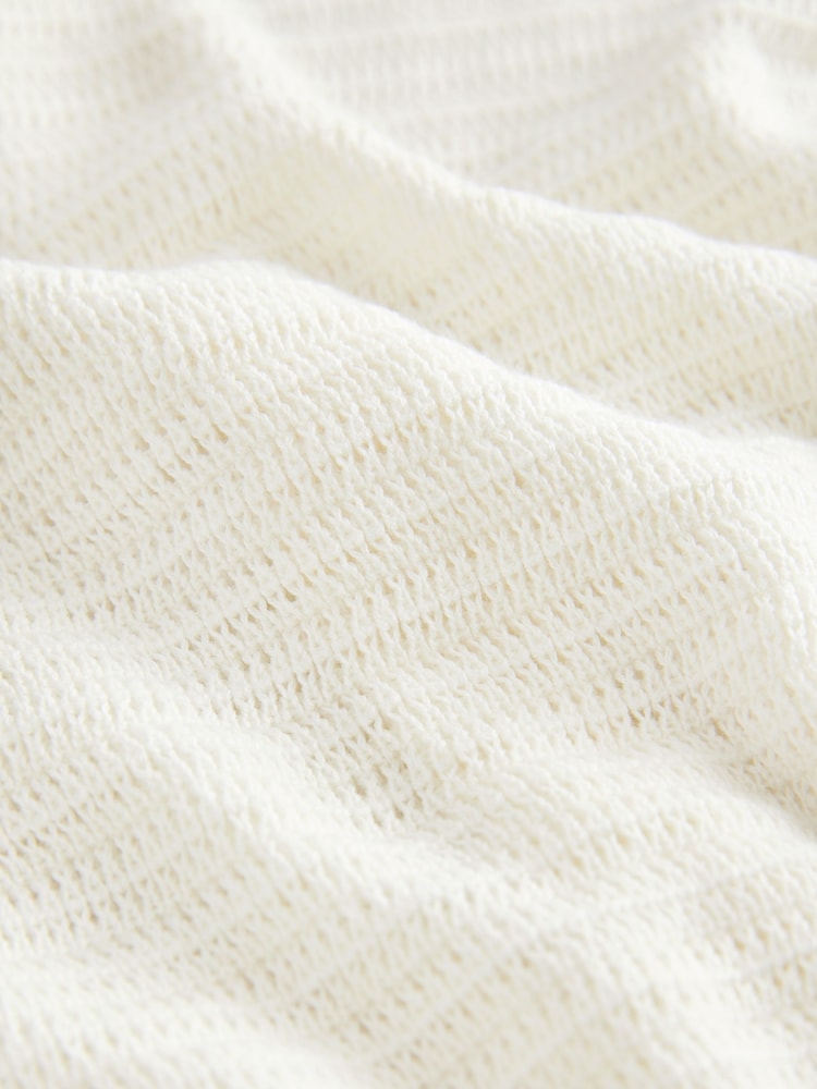 White Textured Revere Collar Short Sleeve Knitted 100% Cotton Polo Shirt (3mths-7yrs) - Image 4 of 4
