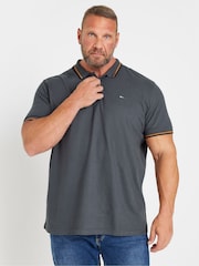 BadRhino Big & Tall Grey 100% Cotton Tipped Polo Shirt - Image 1 of 3