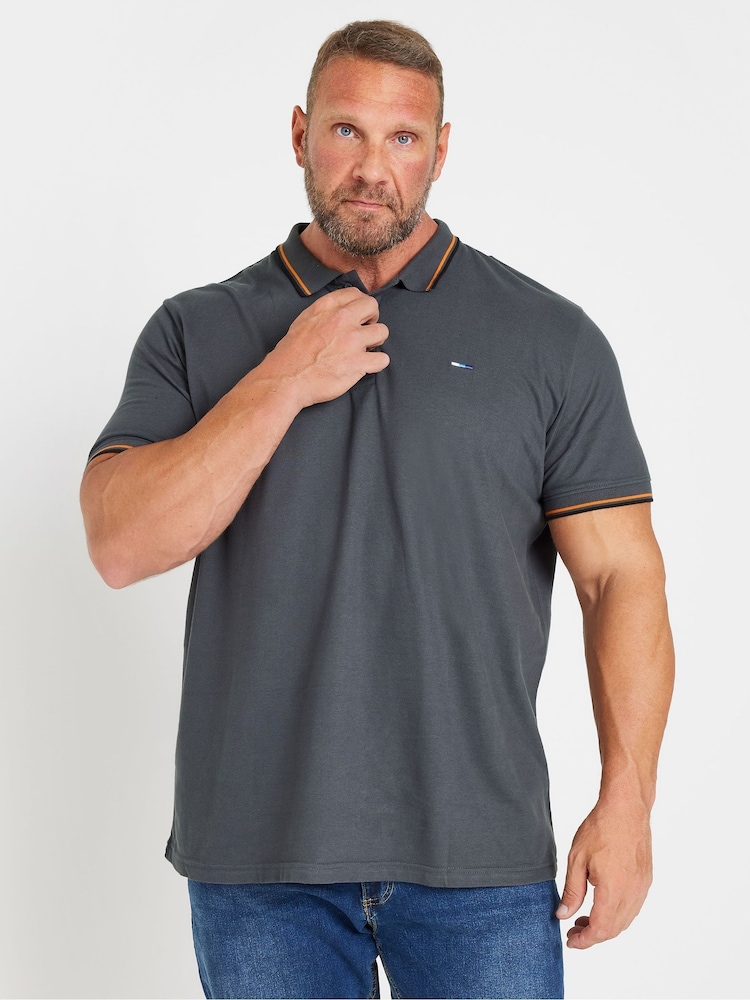 BadRhino Big & Tall Grey 100% Cotton Tipped Polo Shirt - Image 1 of 3 BadRhino Big & Tall Grey 100% Cotton Tipped Polo Shirt - Image 1 of 3