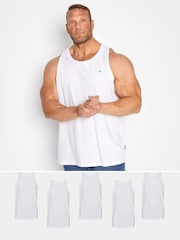 BadRhino Big & Tall White 100% Cotton Basic Vests 5 Pack - Image 1 of 2