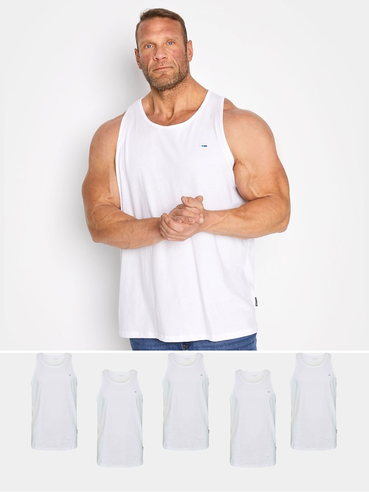 BadRhino Big & Tall White 100% Cotton Basic Vests 5 Pack - Image 1 of 2