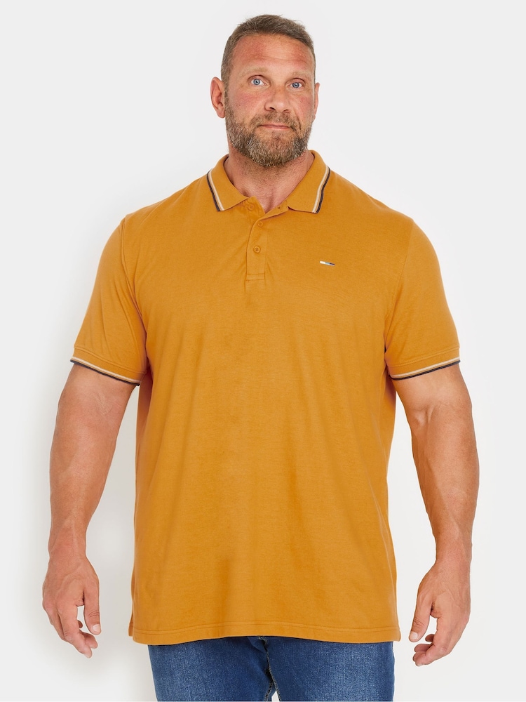BadRhino Big & Tall Yellow 100% Cotton Tipped Polo Shirt - Image 1 of 3