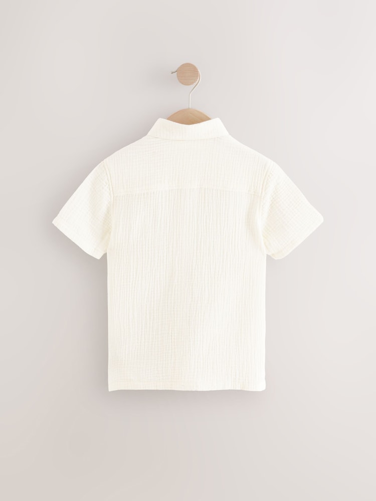 Buttermilk Double Cloth 100% Cotton Short Sleeves Textured Shirt (3-16yrs) - Image 2 of 4