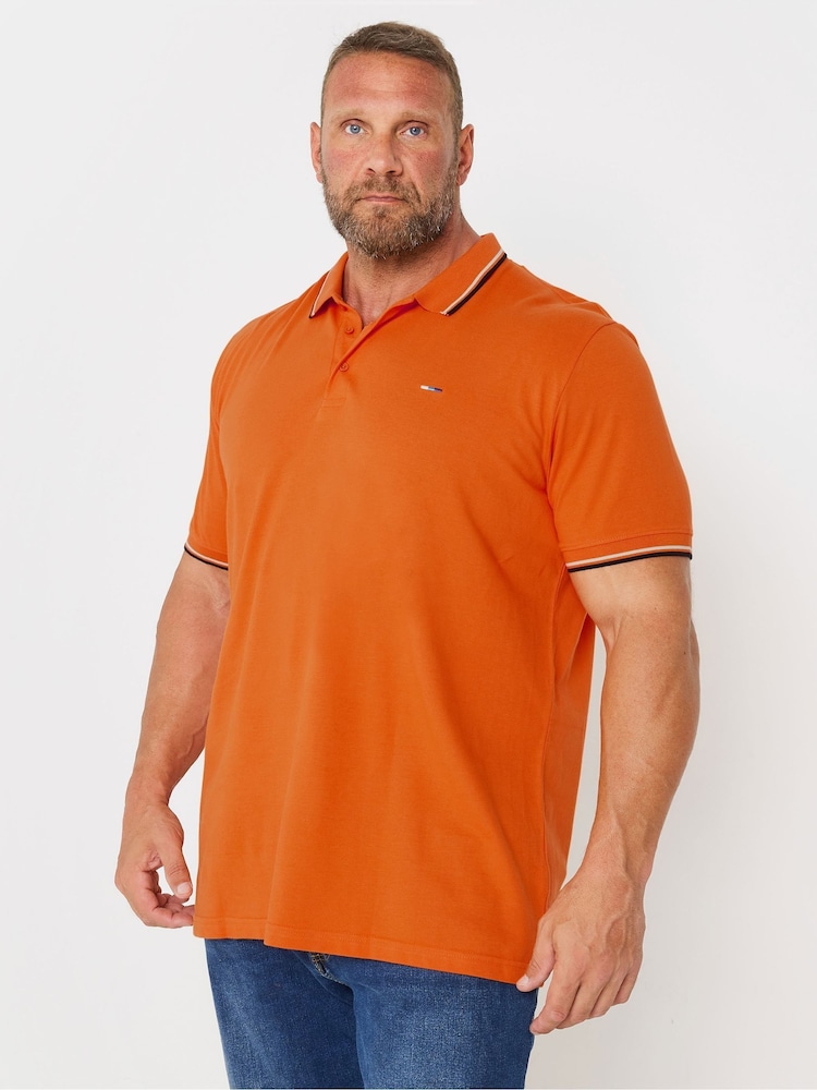 BadRhino Big & Tall Orange 100% Cotton Tipped Polo Shirt - Image 1 of 3