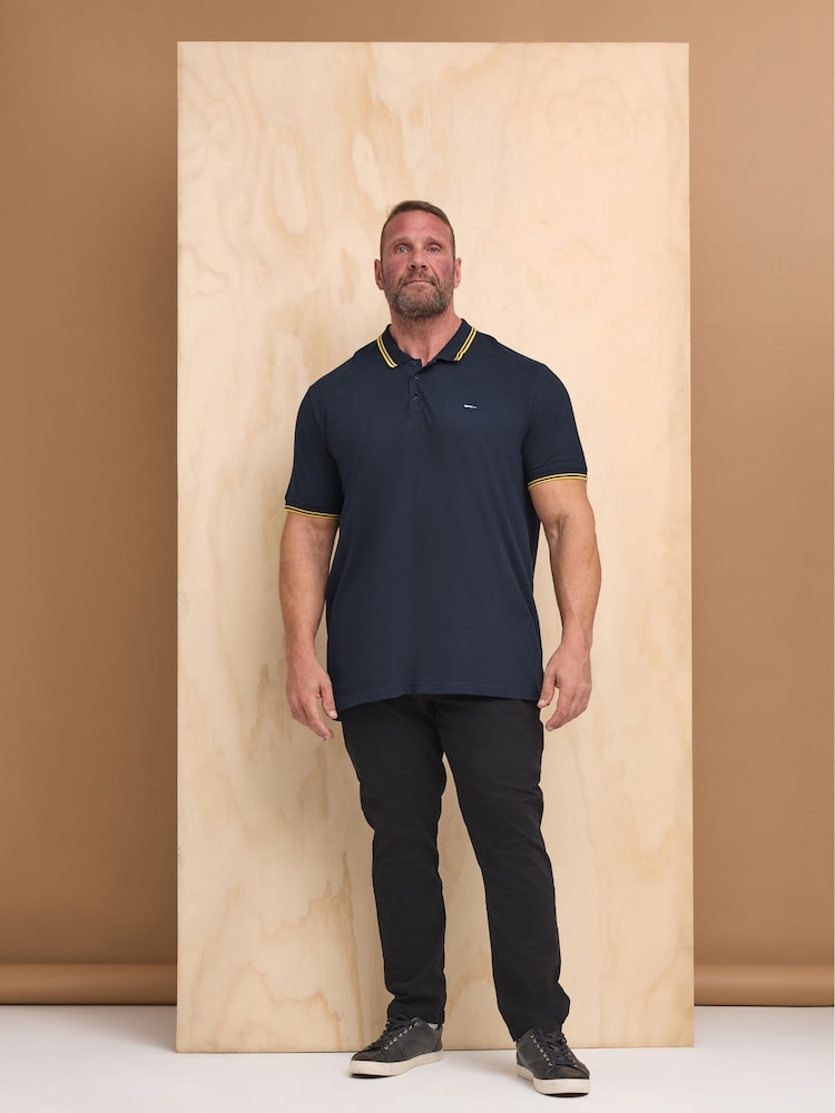BadRhino Big & Tall Blue 100% Cotton Tipped Polo Shirt - Image 1 of 4