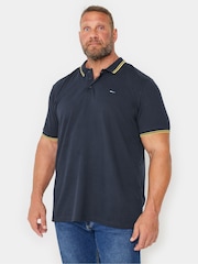 BadRhino Big & Tall Blue 100% Cotton Tipped Polo Shirt - Image 2 of 4